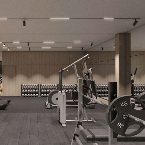 Kids' play area with slides and climbing structures